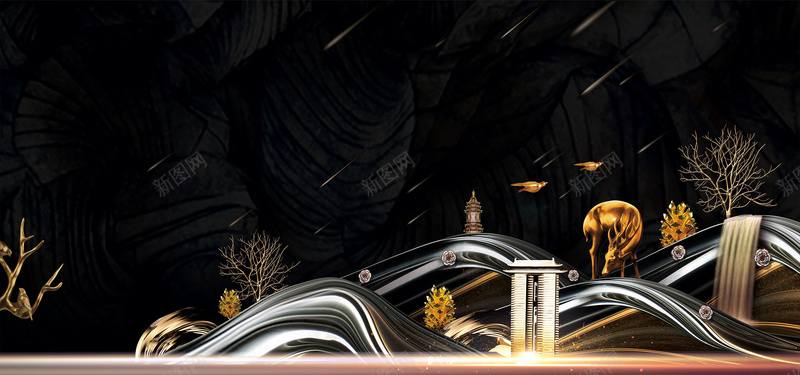 大气创意中式地产bannerpsd设计背景_新图网 https://ixintu.com 别墅地产 商业地产 地产 地产会议背景 地产广告 对房地产 山水地产 房地产背景 高端地产 黑金地产