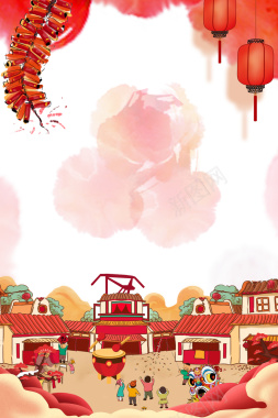 2018中国风红色水墨风春节通用海报背景