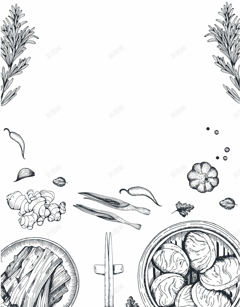 美食沙拉中式美食海报背景模板矢量图ai设计背景_新图网 https://ixintu.com 中式美食 手绘 插画 海报 线稿画 美味 美食 背景素材 餐厅 餐饮 矢量图