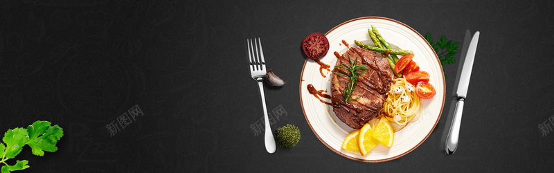 黑色质感西餐牛排美食背景psd设计背景_新图网 https://ixintu.com 牛排 美食 美食背景 薄荷 西餐 质感 餐具 黑色