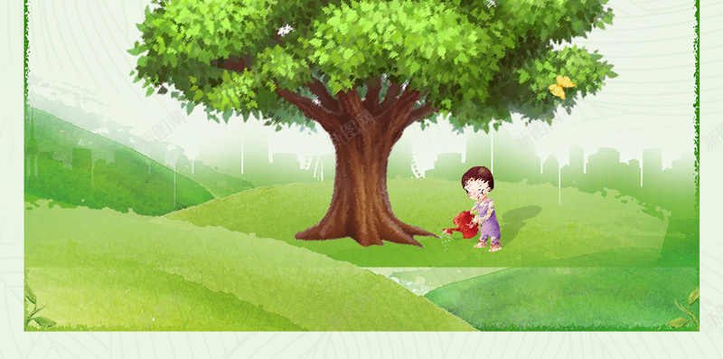 312植树节绿色清新H5背景psdpsd设计背景_新图网 https://ixintu.com 312 H5 大树 小孩 树木 树苗 植树 植树节 清新 种树 绿化 绿色 绿色边框 蝴蝶 边框