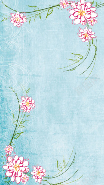 蓝色清新文艺插画花朵背景背景