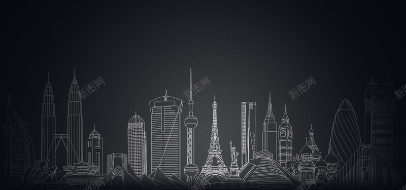 手绘建筑背景psd设计背景_新图网 https://ixintu.com 企业官网 卡通 手绘 手绘城市建筑 海报banner 童趣 网页 首页 黑色背景
