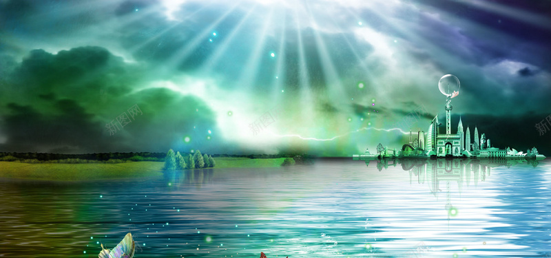 天猫风景梦幻绿色教育海报背景psd设计背景_新图网 https://ixintu.com 乌云 发散 城堡 天猫 天空 教育 梦幻 波纹 湖水 绿色 草地 荡漾 蝴蝶 阳光 雷电 风景