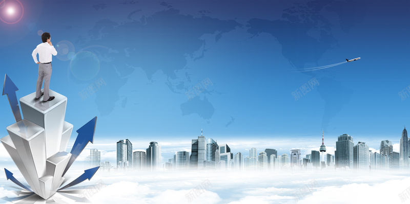 态度决定高度企业励志海报背景模板psd设计背景_新图网 https://ixintu.com 企业励志 创意 商务人士 城市背景 态度决定高度 正能量 海报背景模板 箭头