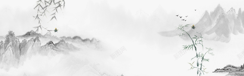 中国风古韵水墨画bannerjpg设计背景_新图网 https://ixintu.com banner 中国风背景 书法 古韵 墨迹 山峰 水墨画 竹叶 绘画美术