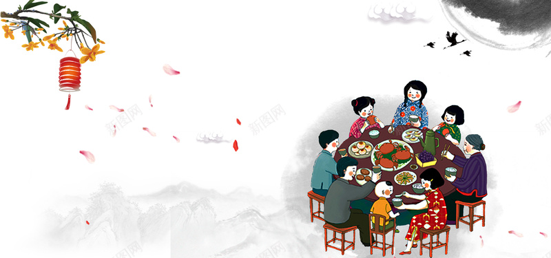 2017春节团聚背景图psd设计背景_新图网 https://ixintu.com 2017春节 一家人 中国风 元宵节 卡通人物 团圆 团聚背景图 欢乐 水墨 灯笼 简约