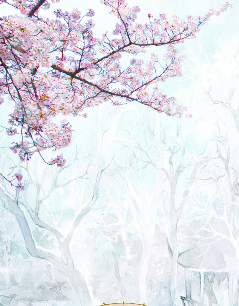 唯美古风人物psd设计背景_新图网 https://ixintu.com 古代 古装 古风 唯美 小清新 打伞开心 文艺 桃花 简约