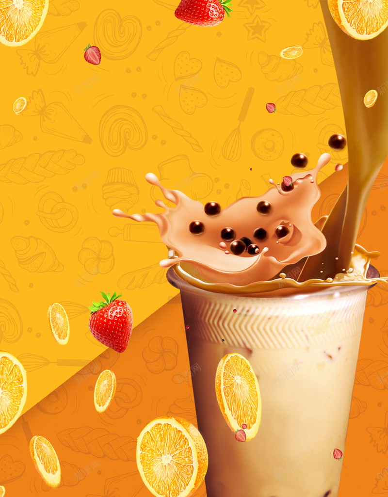 橙色创意奶茶饮料宣传单模板背景jpg设计背景_新图网 https://ixintu.com 兴奋 创意海报 夏日冰爽 奶茶宣传 奶茶店 奶茶饮料 宣传单模板 广告设计 橙色 海报背景 饮料甜品
