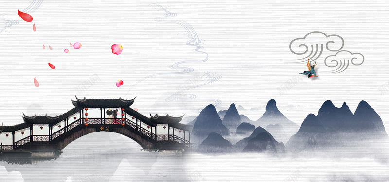 淘宝七夕中国风水墨psd设计背景_新图网 https://ixintu.com 七夕 中国风 云纹 喜鹊 水墨 水墨山水 淘宝 牛郎织妇 花瓣 鹊桥