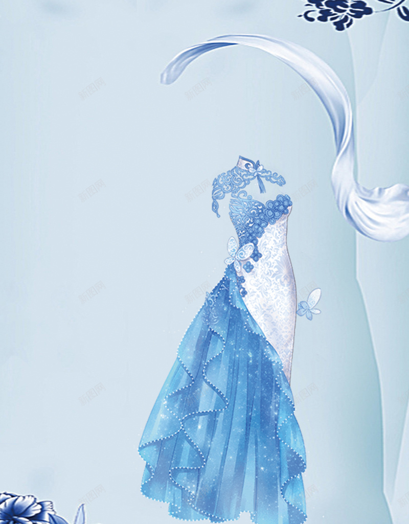 蓝色梅花创意中式旗袍海报背景psd设计背景_新图网 https://ixintu.com 中国风 中式旗袍 兴奋 创意海报 复古风 广告设计 旗袍 旗袍定制 旗袍秀华丽 模板背景 海报背景 老上海
