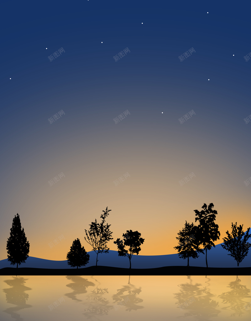 矢量夜景风景平面广告psd设计背景_新图网 https://ixintu.com 倒影 夜景 平面广告 插画 星星 树木 矢量 风景