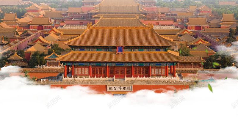 北京旅游主题海报psd设计背景_新图网 https://ixintu.com PSD背景 假期旅游 北京旅行 古建筑 宏伟壮观 屋檐 故宫博物馆 旅游景点 绿叶