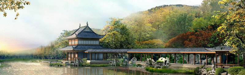 中国园林banner创意jpg设计背景_新图网 https://ixintu.com 其他 广告 建筑群 海报banner 海洋 街道 高大上