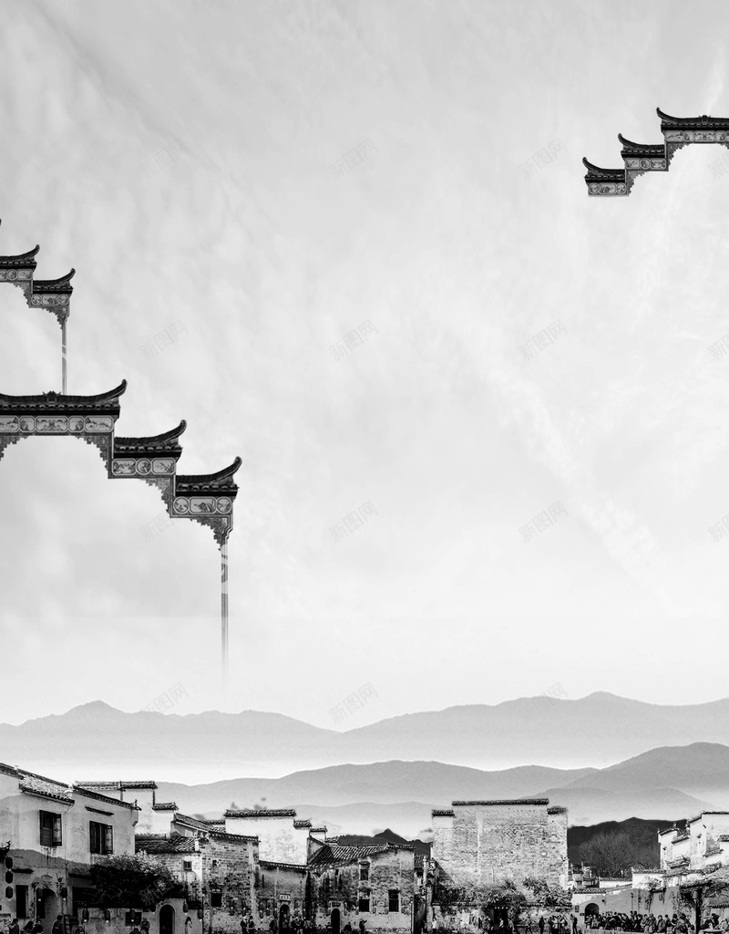 印象安徽旅游宣传海报背景模板psd设计背景_新图网 https://ixintu.com 印象安徽 宣传海报 徽式建筑 旅游 水墨 水墨风 海报背景 背景模板 黑白
