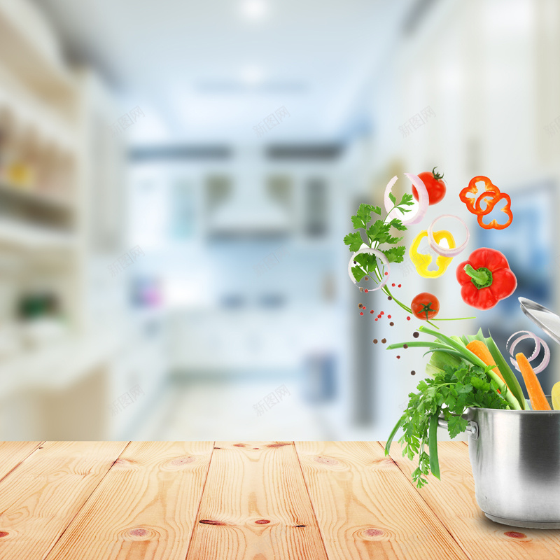 木板上的蔬菜背景图jpg设计背景_新图网 https://ixintu.com 厨具 厨房 家电 朦胧 木板 蔬菜