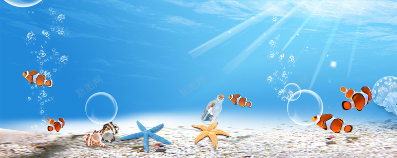 夏季小清新蓝色海报背景psd设计背景_新图网 https://ixintu.com 夏天 夏季 夏日 小清新 气泡 海底 海报banne 海星 海螺 蓝色 阳光 鱼儿 鱼群