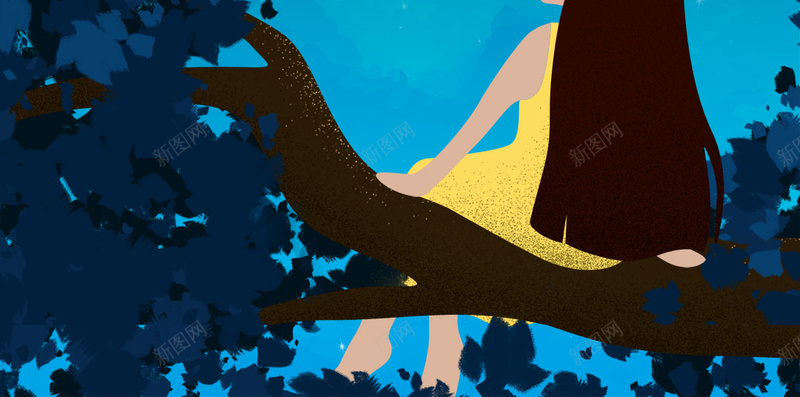唯美思念原创插画psd设计背景_新图网 https://ixintu.com 夜晚 女孩 小孩 念家 手绘 插画 星空 月亮 望月