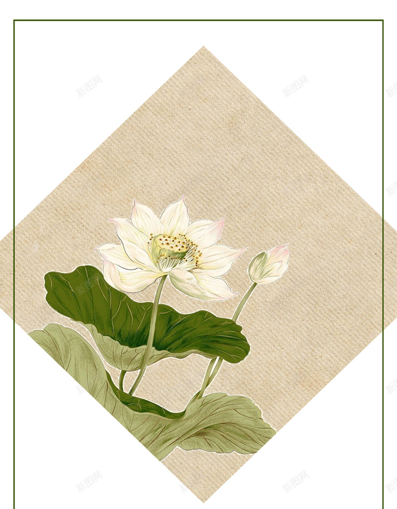 古风工笔画花叶背景图jpg设计背景_新图网 https://ixintu.com 中国风 做旧背景图 古风 圆形构图背景图 宣纸纸纹 工笔画花 泛黄宣纸 花蝶 荷花 菱形构图背景图