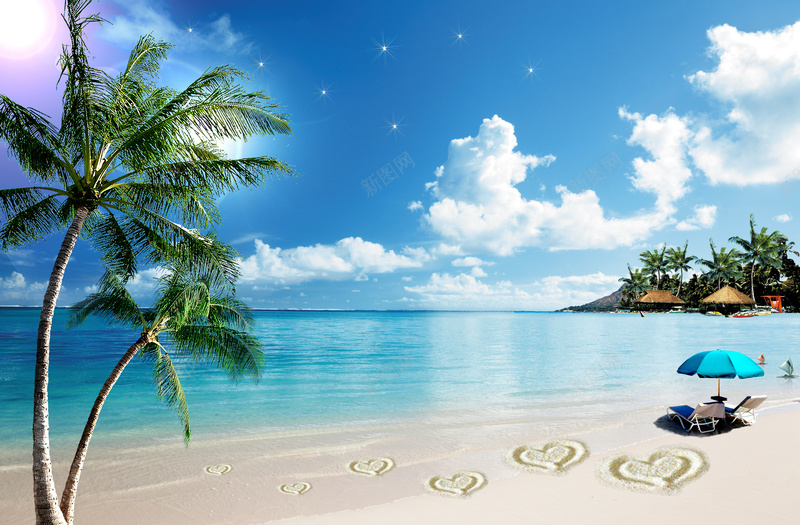 三亚蓝天海水沙滩椰树旅游海报