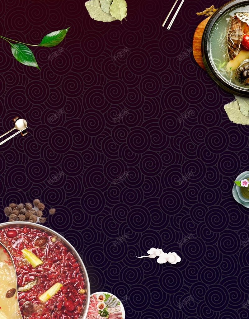 中华中式麻辣火锅美食psd设计背景_新图网 https://ixintu.com 中华美食 中式 四川 海报 火锅 辣椒 重庆火锅 食物 餐饮 鸳鸯锅 麻辣