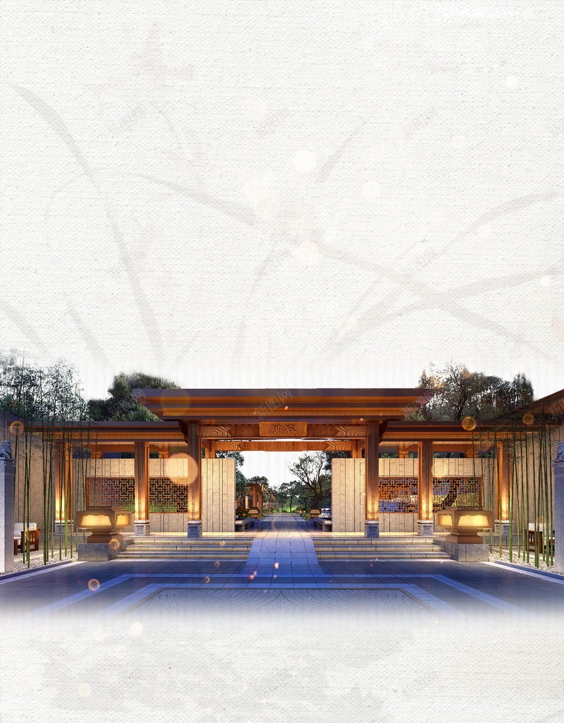 时尚简洁庭院地产psd设计背景_新图网 https://ixintu.com 150PPI PSD源文件 中国庭院 中国风 分层文件 别墅 别院 古典 地产 平面设计 新中式房地产 水墨 高端地产