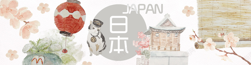 日本猫咪灯笼樱花背景