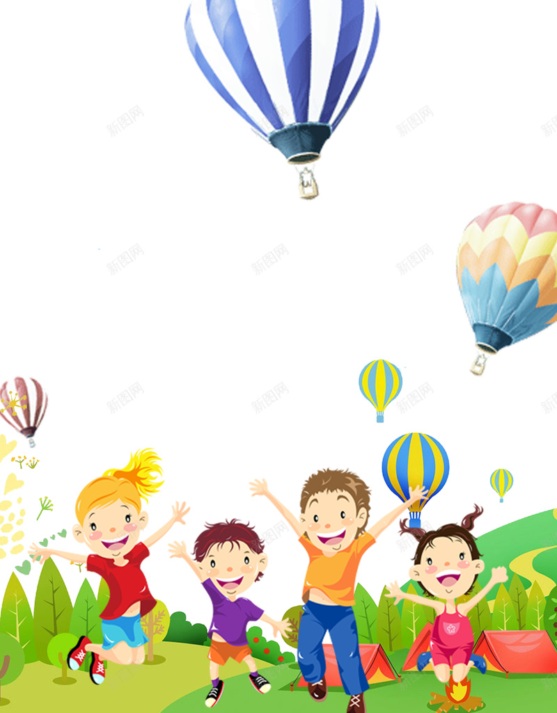 卡通夏令营海报背景psd设计背景_新图网 https://ixintu.com 卡通人物 夏令营 夏天 小朋友 暑假 热气球 野营 露营