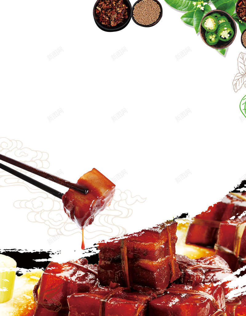 餐饮美味东坡肉海报psd设计背景_新图网 https://ixintu.com 东坡肉 五花肉 促销 叶子 新鲜 特色 猪肉 红烧肉 美味 美食 辣椒 餐饮