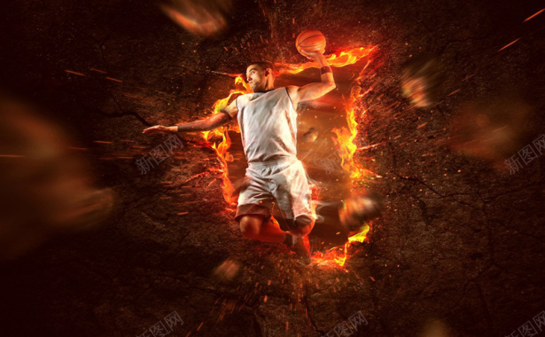 创意篮球广告火焰大灌篮背景