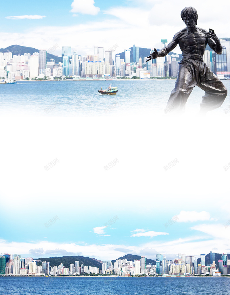 蓝色简约香港旅游特价海报背景psd设计背景_新图网 https://ixintu.com 中华人民共和国香港特别行政区 中国香港 兴奋 广告设计 李小龙雕塑 海报背景 畅游香港 简约风格 购物天堂 香港旅游 香港旅行社 香港风景