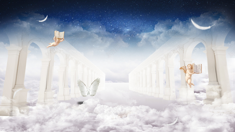梦幻天使背景psd设计背景_新图网 https://ixintu.com 丘比特 天使 天堂 柱子 梦幻 浪漫 白云