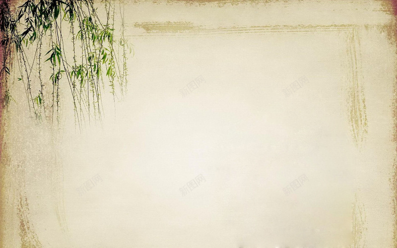 唯美古风水墨画背景psd设计背景_新图网 https://ixintu.com 古风 唯美 复古 旧纸色 水墨 画 简洁 简约 绿叶 绿枝