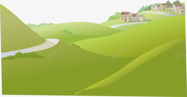 远处的乡村png免抠素材_新图网 https://ixintu.com 乡村插画 乡村风景 矢量乡村 绿地