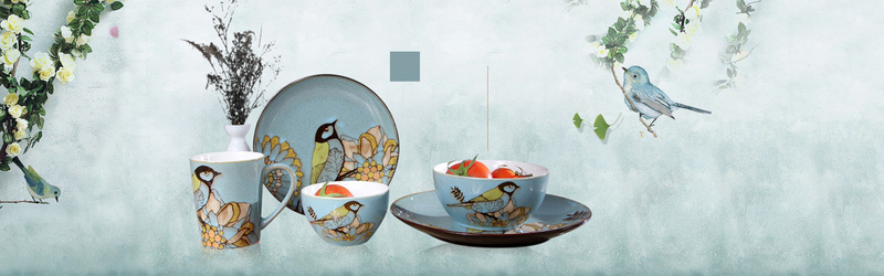 手绘陶瓷海报jpg设计背景_新图网 https://ixintu.com 中国风 手绘 海报banner 花鸟 蓝色 陶瓷