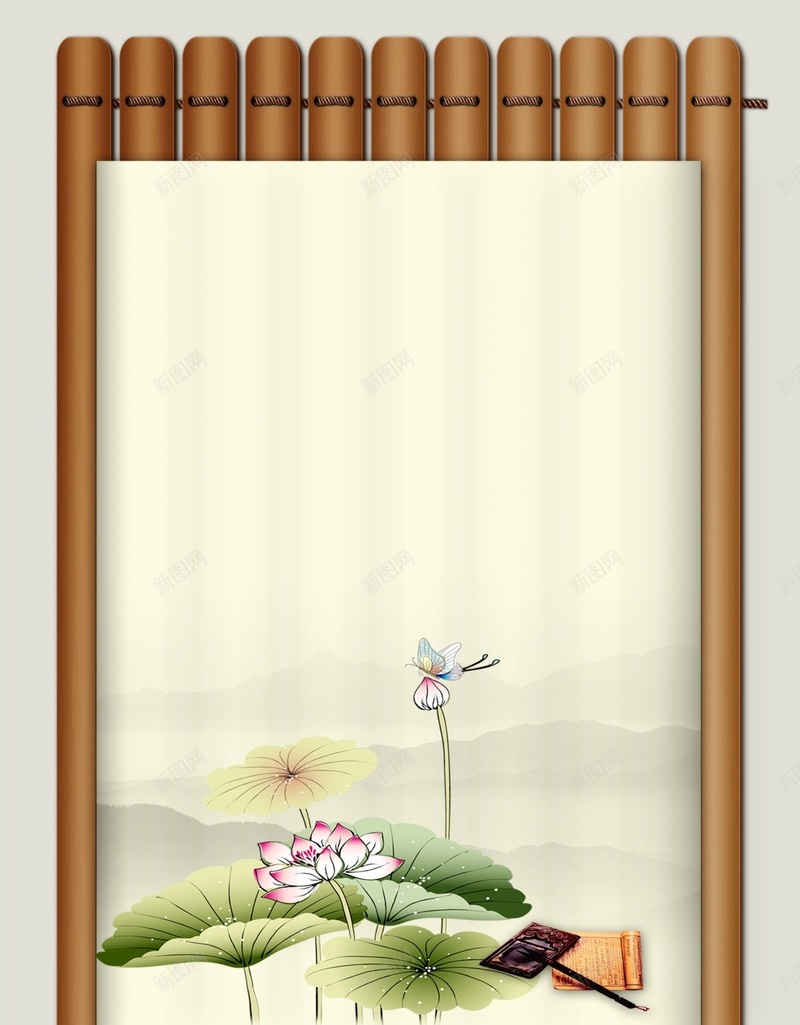 复古淡雅荷花背景psd设计背景_新图网 https://ixintu.com 中国风 复古 教育 水墨 淡雅 竹简 荷花 高雅