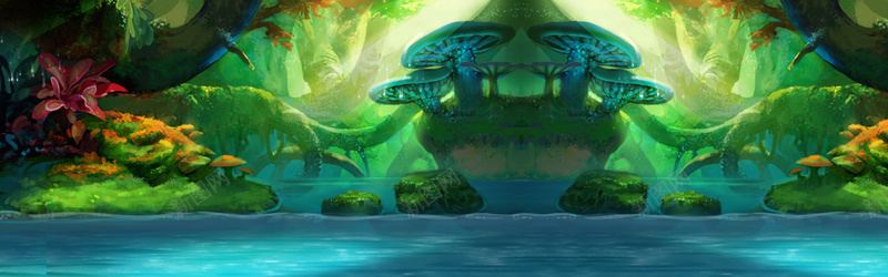清新卡通梦幻童话世界bannerjpg设计背景_新图网 https://ixintu.com 卡通 梦幻 梦幻森林 森林 清新梦幻 童话世界banner 绿色 自然 草地 蘑菇