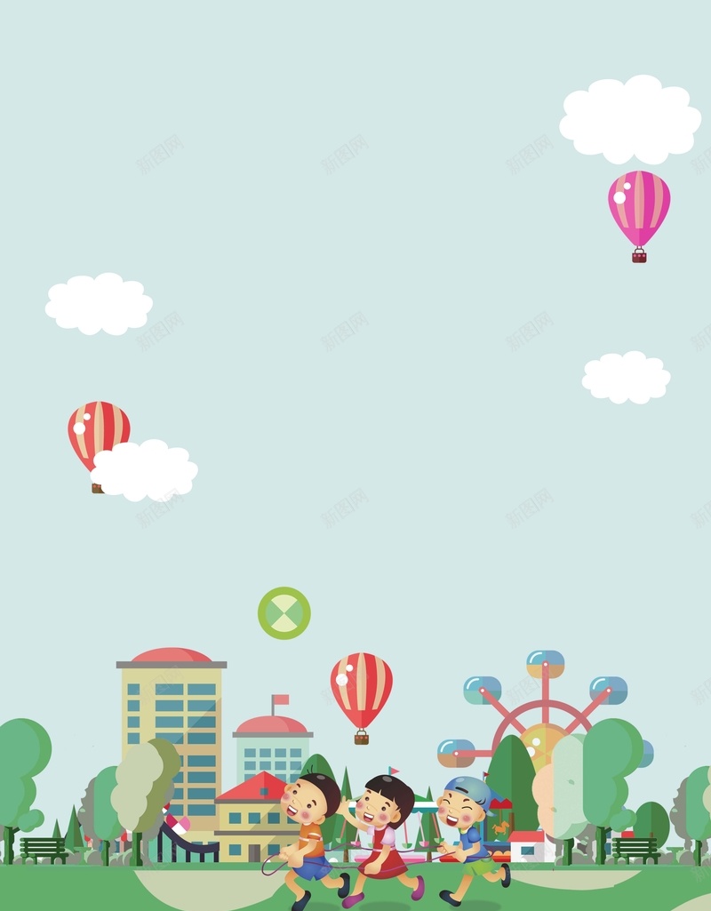 卡通游乐场海报背景psd设计背景_新图网 https://ixintu.com 儿童乐园 卡通 周末去哪儿玩 暑假 暑期游 游乐园 热气球 白云