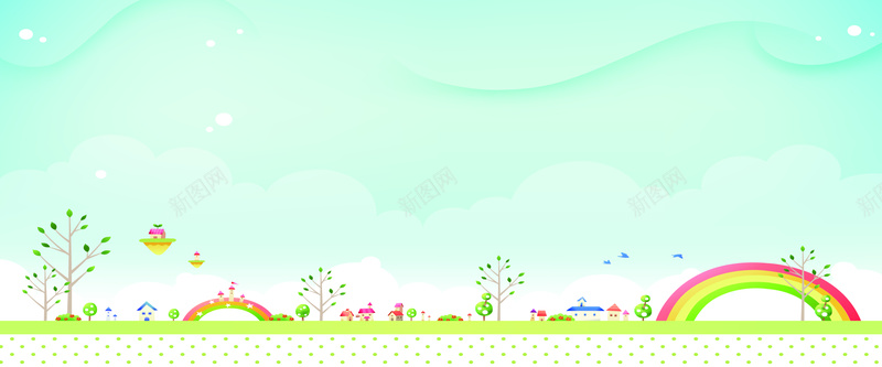 蓝色卡通天空草地儿童节海报banner矢量图ai设计背景_新图网 https://ixintu.com 六一儿童节 卡通天空 卡通树木 彩虹 母婴banner 海报banner 童装 绿色草地 蓝色背景 矢量图