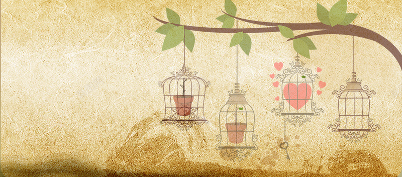 树枝笼子复古纹理psd设计背景_新图网 https://ixintu.com 复古 树枝 海报banner 爱心 盆栽 笼子 纹理 质感