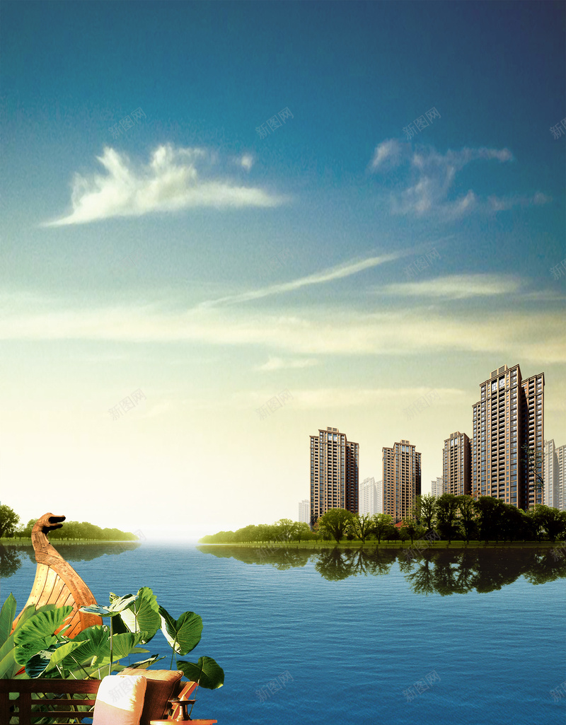 蓝天背景psd_新图网 https://ixintu.com 商务 城市 摄影 湖水 蓝天背景 风景