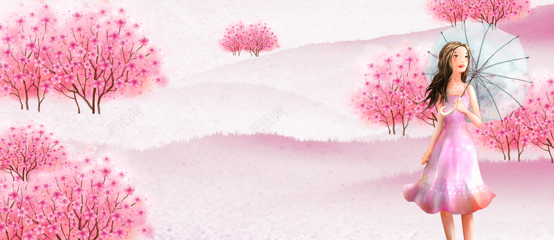三八妇女节浪漫清新手绘bannerpsd设计背景_新图网 https://ixintu.com 三八妇女节 化妆品 女王 女生节 女神节 女装 手绘 手绘女孩 春装 桃林 桃花 浪漫 电商 花瓣