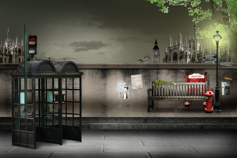 城堡电话亭海报背景psd设计背景_新图网 https://ixintu.com 七 产品展示场景 体验 场景 城堡 家具 家居 展示 建筑 户外 海报 电话亭 装饰 路灯 黑色