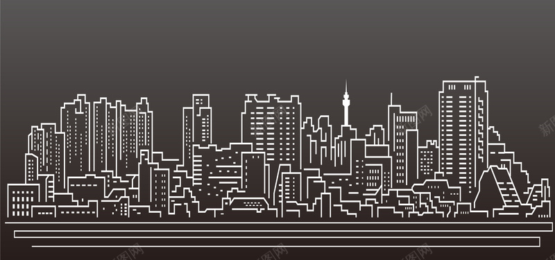 手绘城市建筑剪影banner矢量图ai设计背景_新图网 https://ixintu.com banner 剪影 地产 城市建筑 手绘背景 插画 线条 黑色背景 矢量图