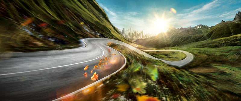 山间高速公路背景jpg设计背景_新图网 https://ixintu.com 公路 动感 城市 大山 落叶 蓝天白云