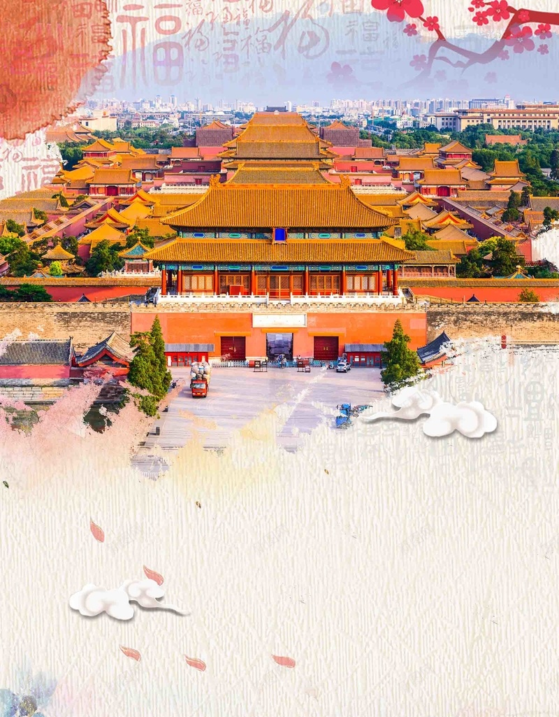 中国风北京故宫旅游海报背景模板