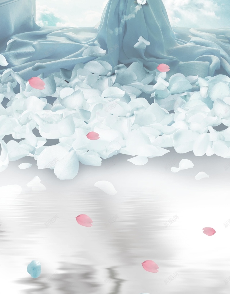 婚庆浪漫蓝色婚纱海报背景psd设计背景_新图网 https://ixintu.com 婚庆 换色 浪漫 海报 清新 背景 花瓣 蓝色 韩式