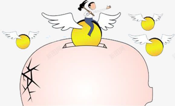 骑着金币飞翔png免抠素材_新图网 https://ixintu.com 卡通 可爱 金币 锄头