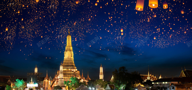 泰国孔明灯背景图jpg_新图网 https://ixintu.com 夜空 孔明灯 建筑 摄影 泰国 海报banner 风景