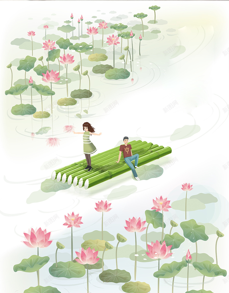 夏日荷花丽人美图psd设计背景_新图网 https://ixintu.com 卡通 夏日 小清新 开心 文艺 时光 浪漫 简约 荷花 颜色 风景